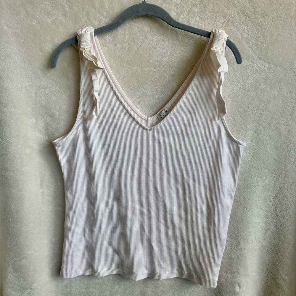 J.Crew Cream Ruffle Tie Shoulder Ribbed V-Neck Cami Tank Top XL
